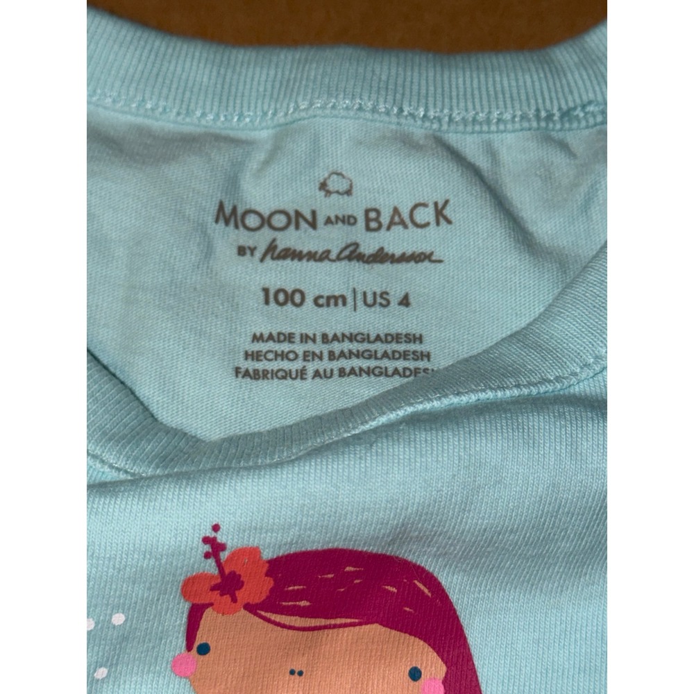 Moon and Back by Hanna Andersson Mermaid T Shirt Kids Size 4 Aqua Blue, NWOT - Picture 3 of 4